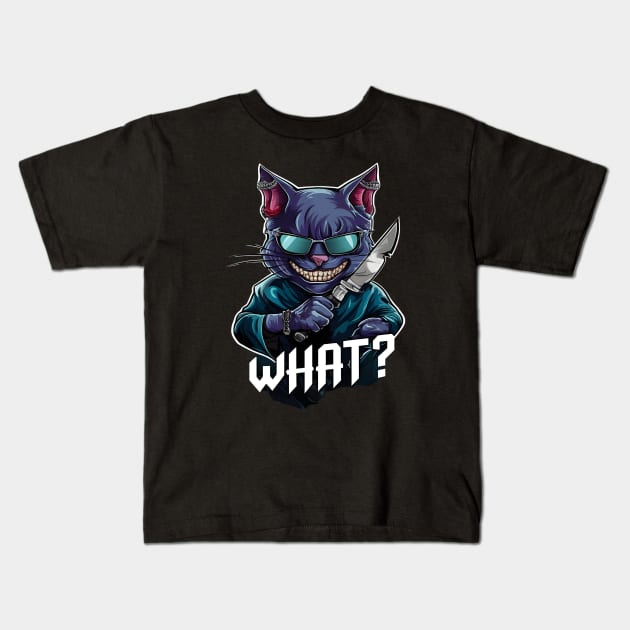 Cat With Knife Kids T-Shirt by Noshiyn